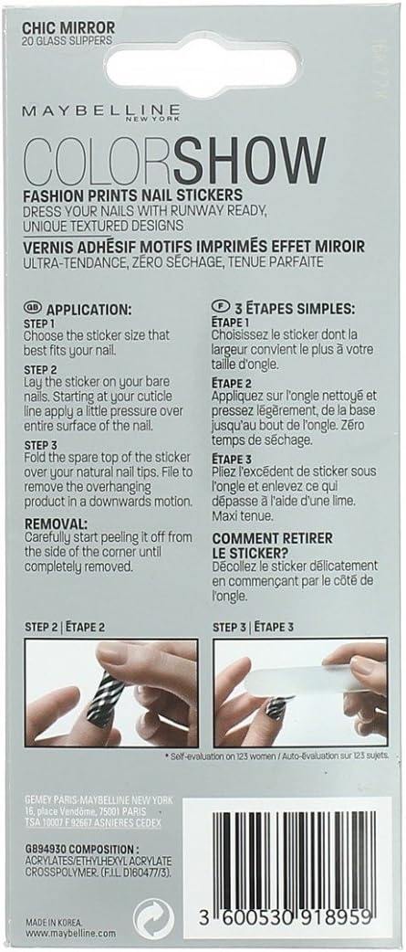 image:imageGEMEY MAYBELINE Stickers Ongles COLOR SHOW Fashion Nail Sticks 20 GLASS SLIPPERS