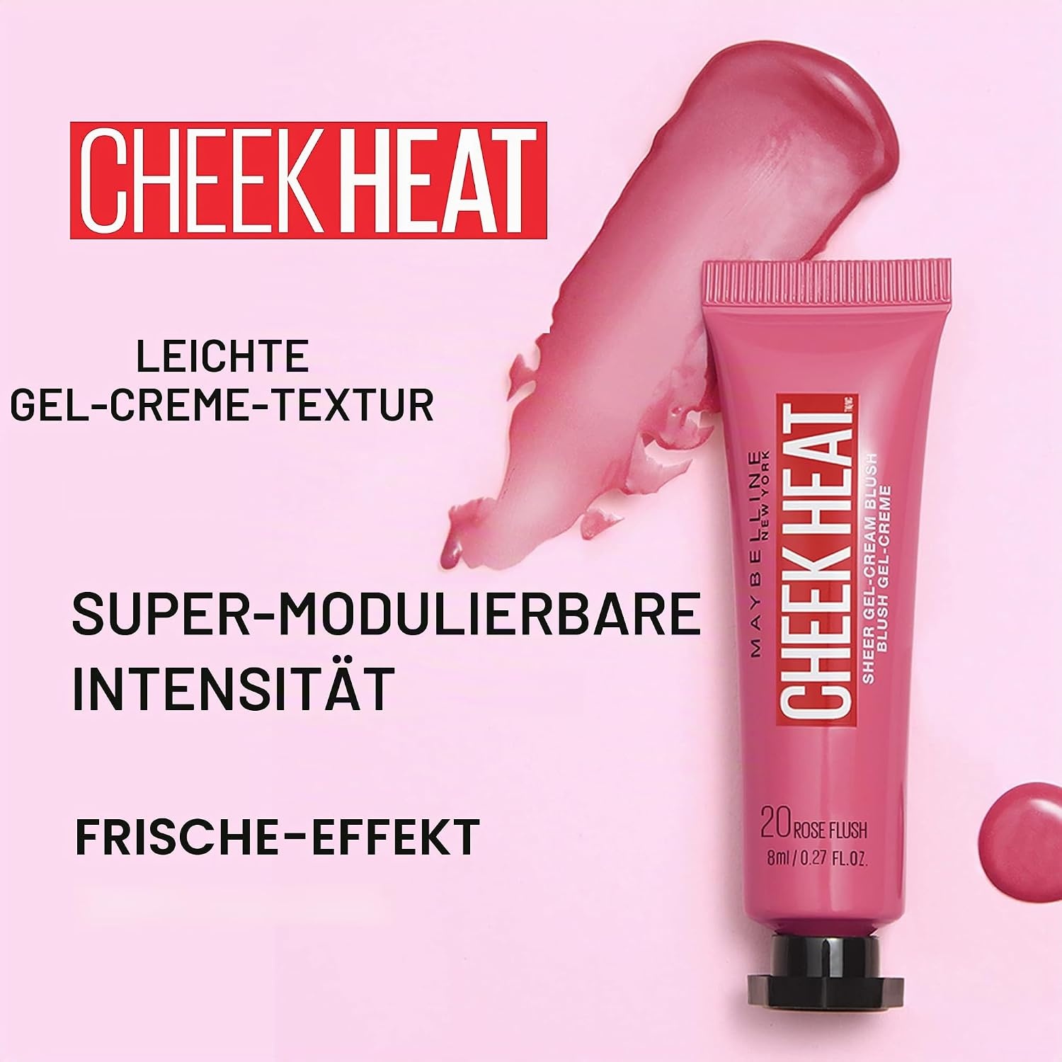 image:imageMAYBELLINE Cheek Heat Blush Rouge GelFormel wasserbasierte Farbpigmente glossyglnzendes Finish 20 Rose Flash 10 ml 1er Pack15 Nude Burn