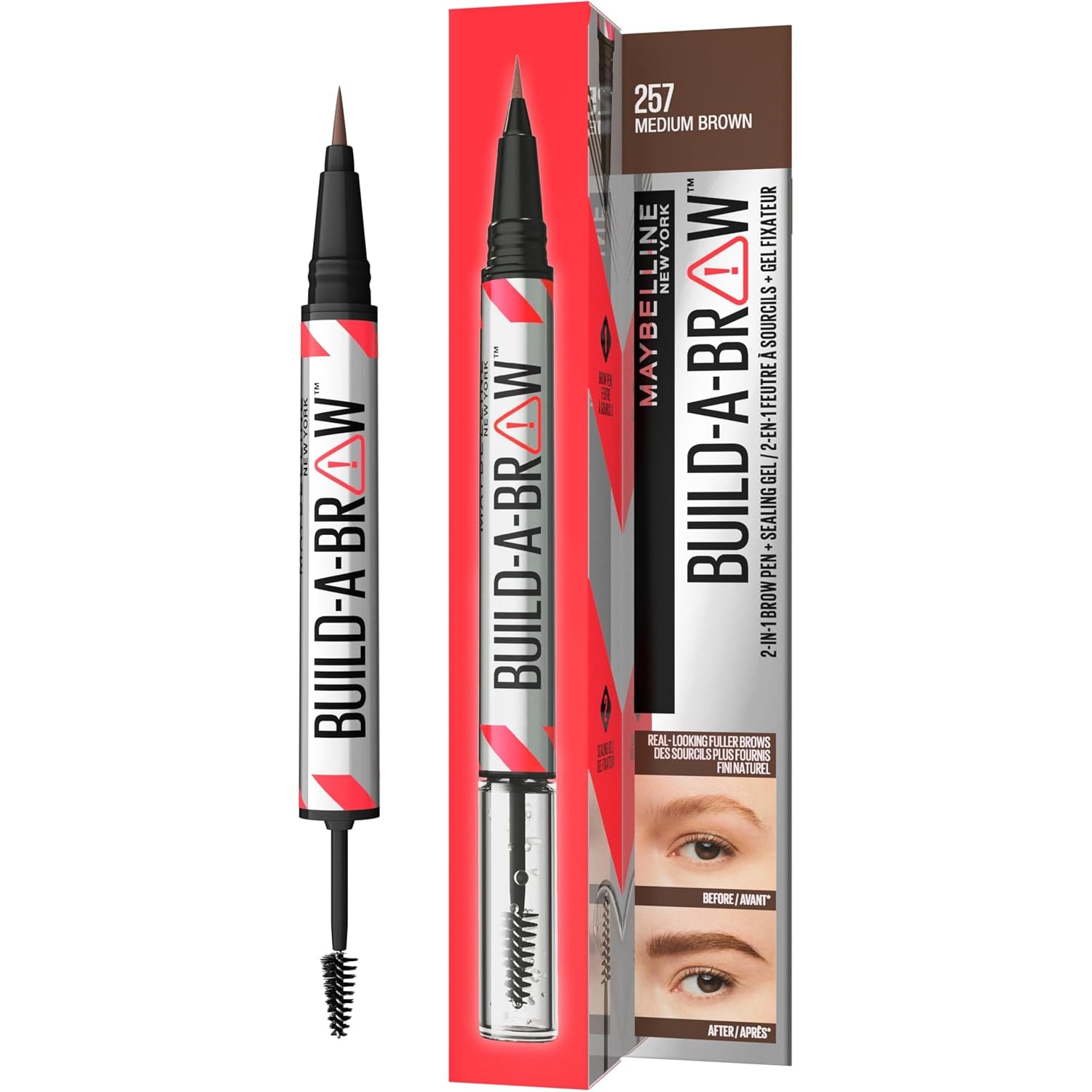 image:imageMaybelline New York 2in1 Augenbrauenstift mit Gel fr volle und definierte Augenbrauen Bis zu 24 Stunden Halt Kein Verwischen BuildABrow Vegane Formel Nr 260 Deep Brown257 Medium Brown