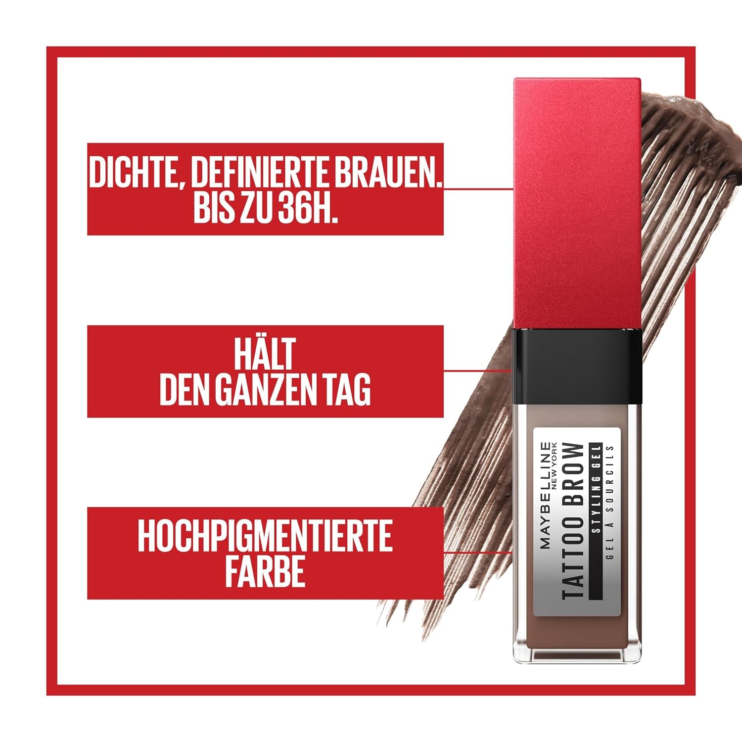 image:imageMaybelline New York Augenbrauengel Fr dichter aussehende und geformte Augenbrauen Wischfest und wasserfest Tattoo Brow 36H Styling Gel Nr 250 Blonde 6 mlNr 262 Black Brown