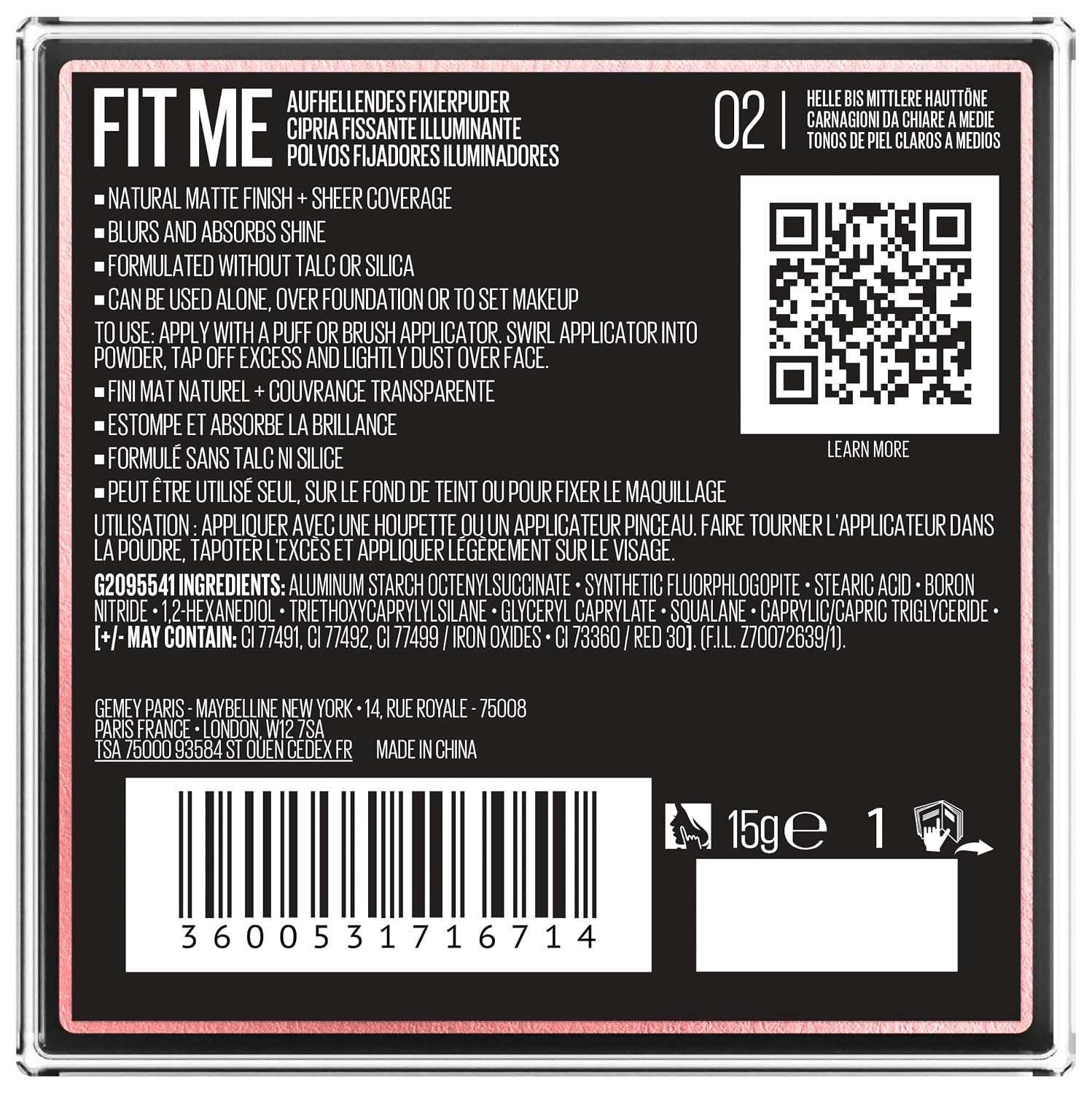 image:imageMaybelline New York Fit Me Loose Setting Powder Fixierendes loses Puder fr 16H Halt amp MattFinish mit WeichzeichnerEffekt amp BlurlightPigmenten Nr 02 Pink 15 g
