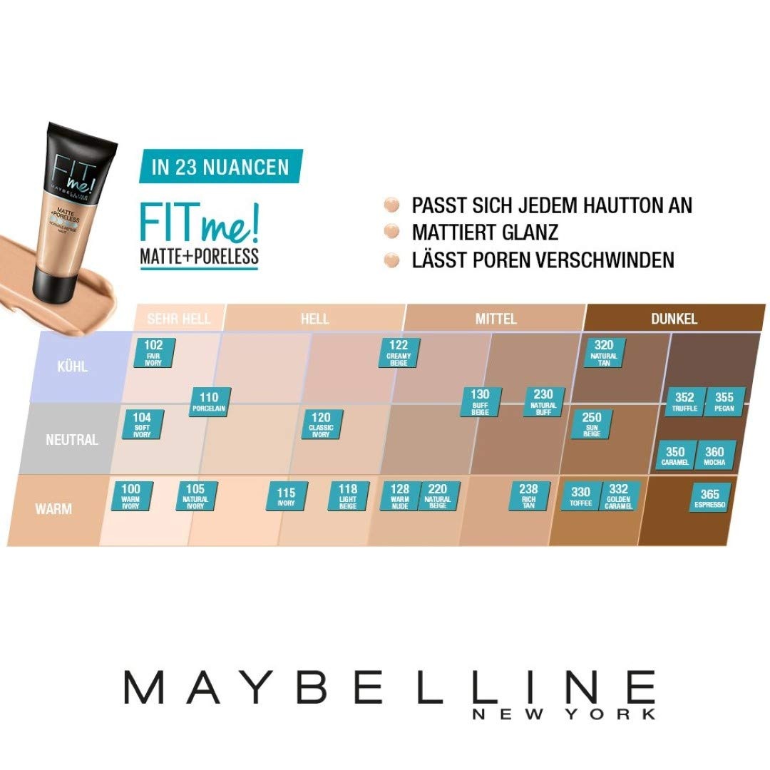 image:imageMaybelline New York Fit me Matte amp Poreless Makeup Nr 335 Classic Tan 30 mlNr 220 Natural Beige