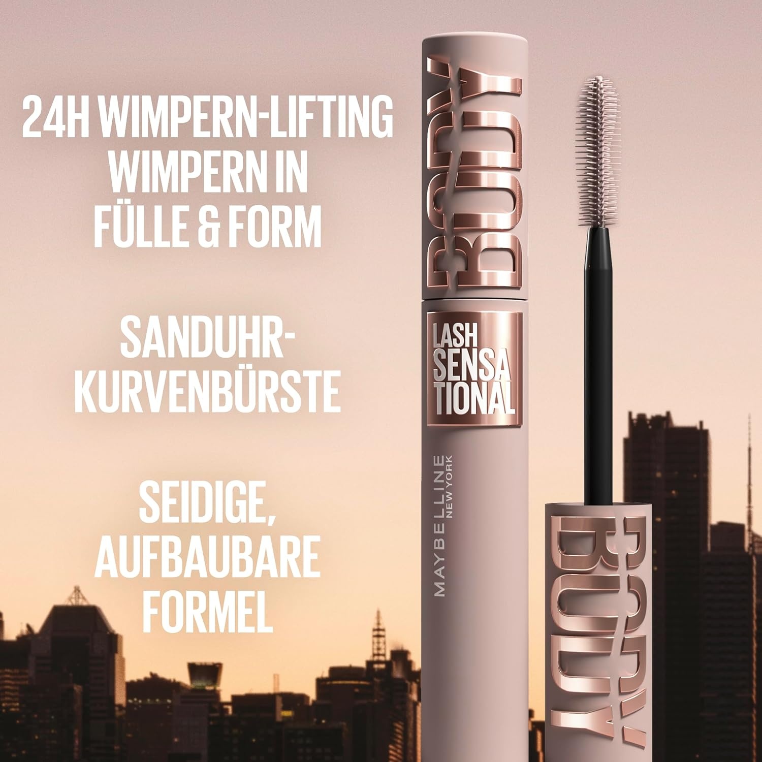 image:imageMaybelline New York Lash Sensational Body Mascara Wimperntusche Volumenmascara fr 24H WimpernLifting und 12x Volumen mit SanduhrKurven Brste und Tonerde ohne Verklumpen Schwarz 95 ml975 ml 1er Pack