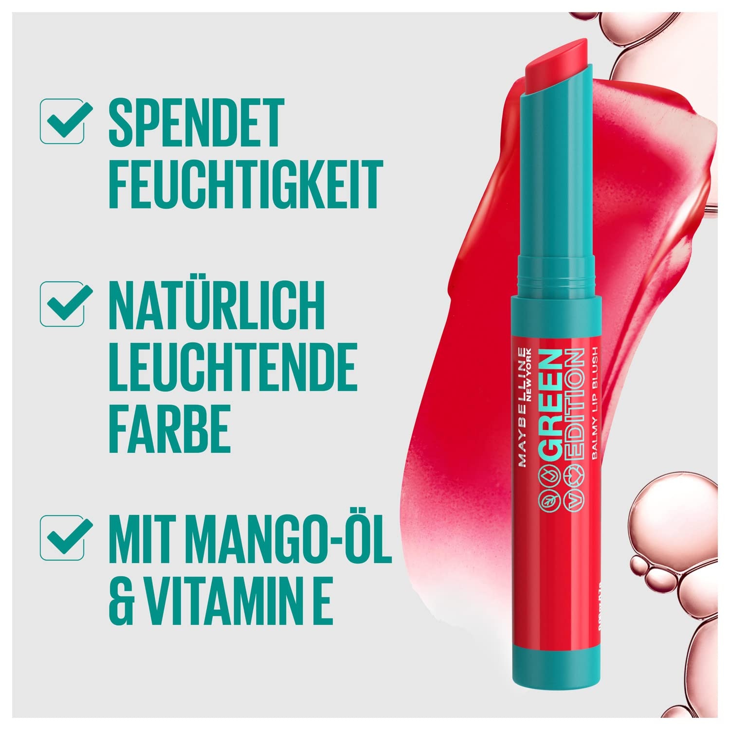 image:imageMaybelline New York Pflegender Lippenstift mit glnzendem Finish Vegane Formel mit natrlichen Inhaltsstoffen Green Edition Balmy Lip Blush Nr 009 Lightning 1 Stck007 Moonlight