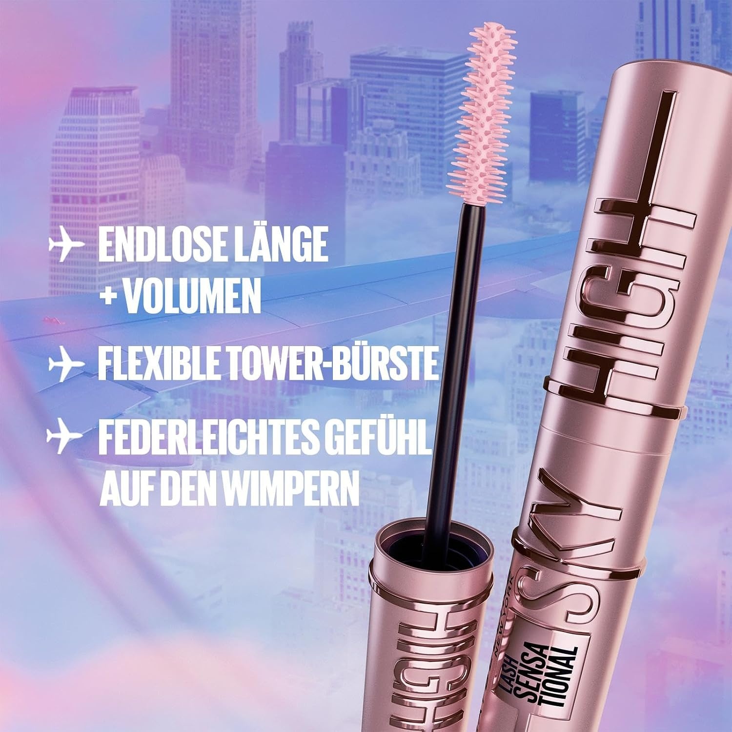 image:imageMaybelline New York Schwarze Wimperntusche fr lange Wimpern Lash Sensational Sky High Mascara Very Black Instant AntiAge Effekt Concealer Lscher Mit MikroLschApplikator Nr 01 Light