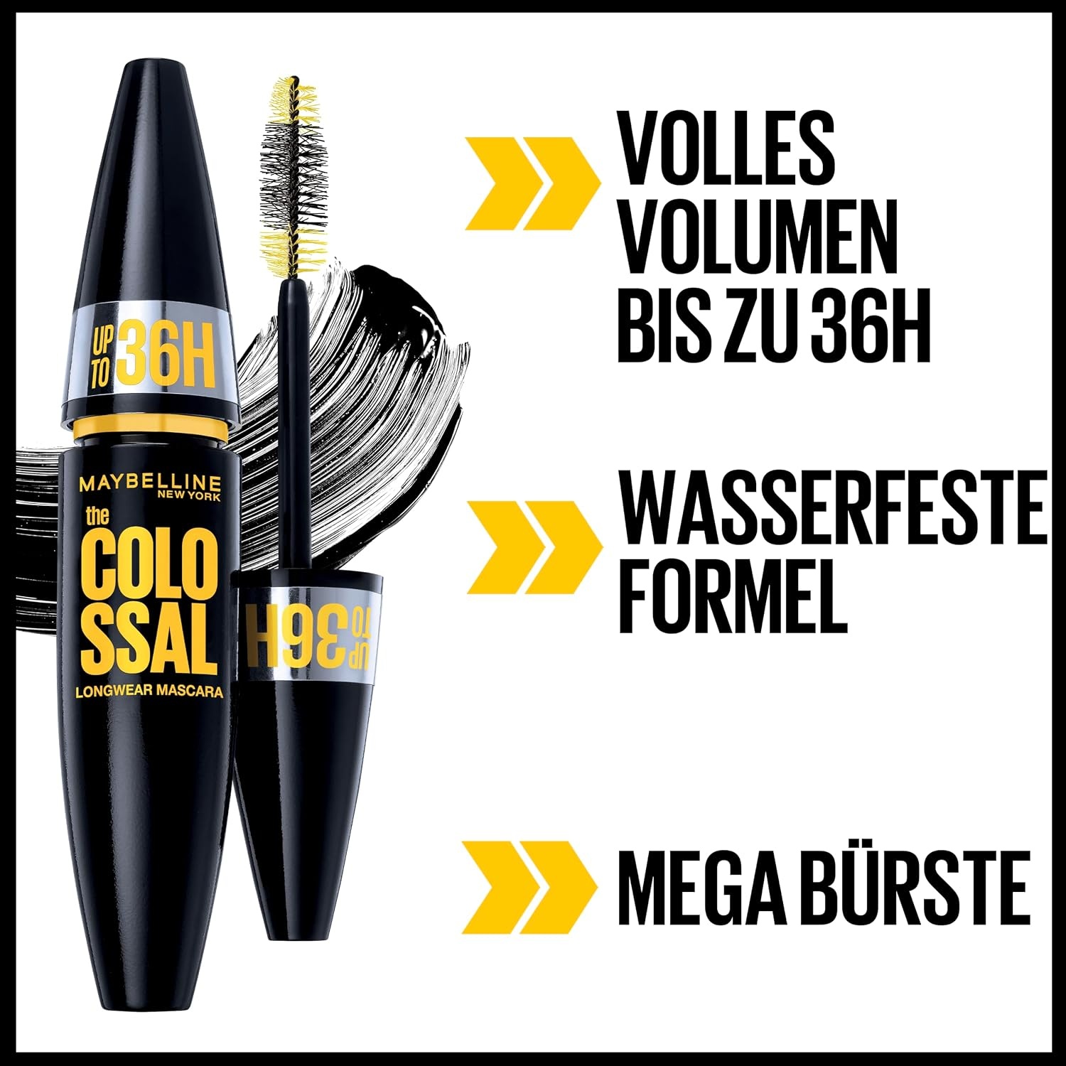 image:imageMaybelline New York Wasserfeste Mascara fr Volumen Langanhaltende schwarze Wimperntusche The Colossal 36H Nr 1 Very Black 1 x 10 ml10 ml 1er Pack