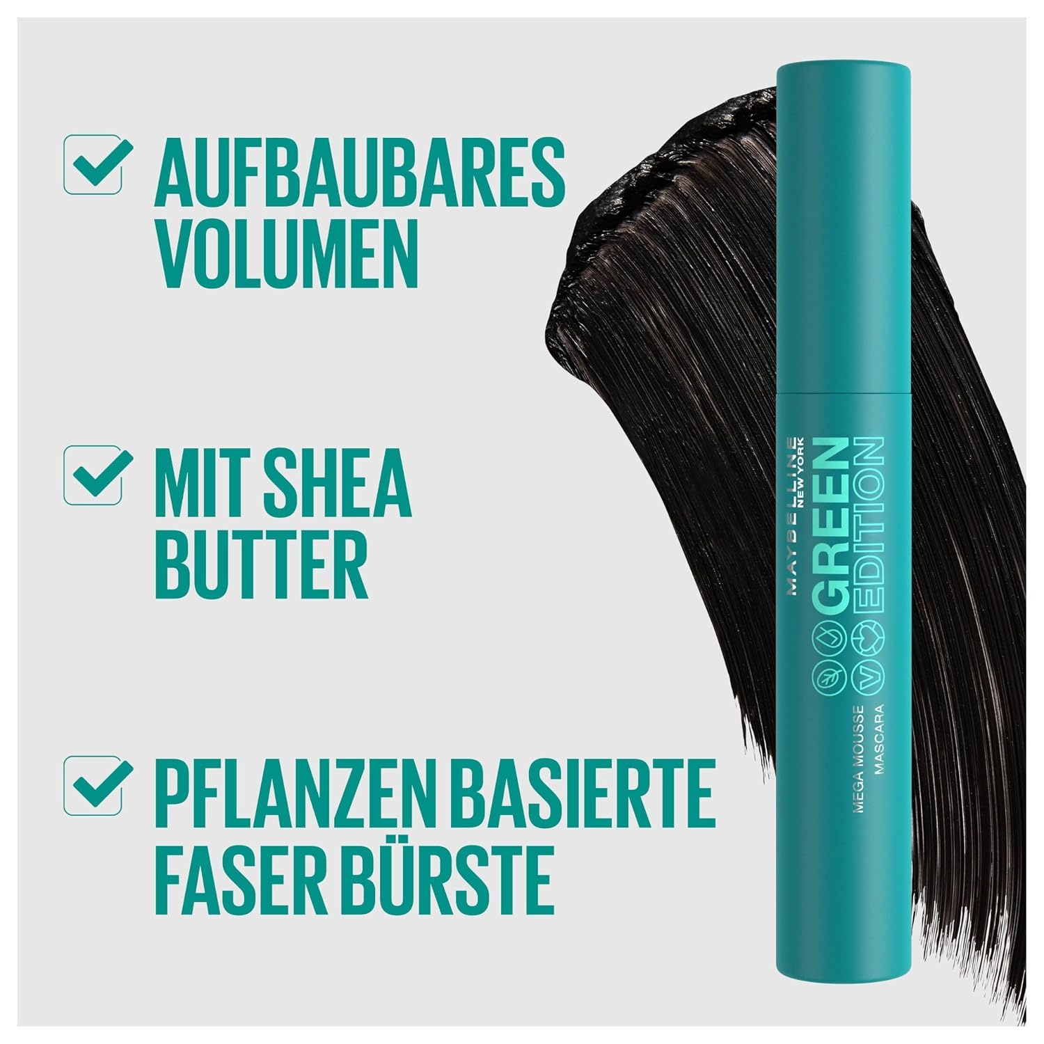 image:imageMaybelline New York Wimperntusche fr mehr Volumen und Lnge Vegane Formel mit natrlichen Inhaltsstoffen Green Edition Mega Mascara Nr02 Very Black
