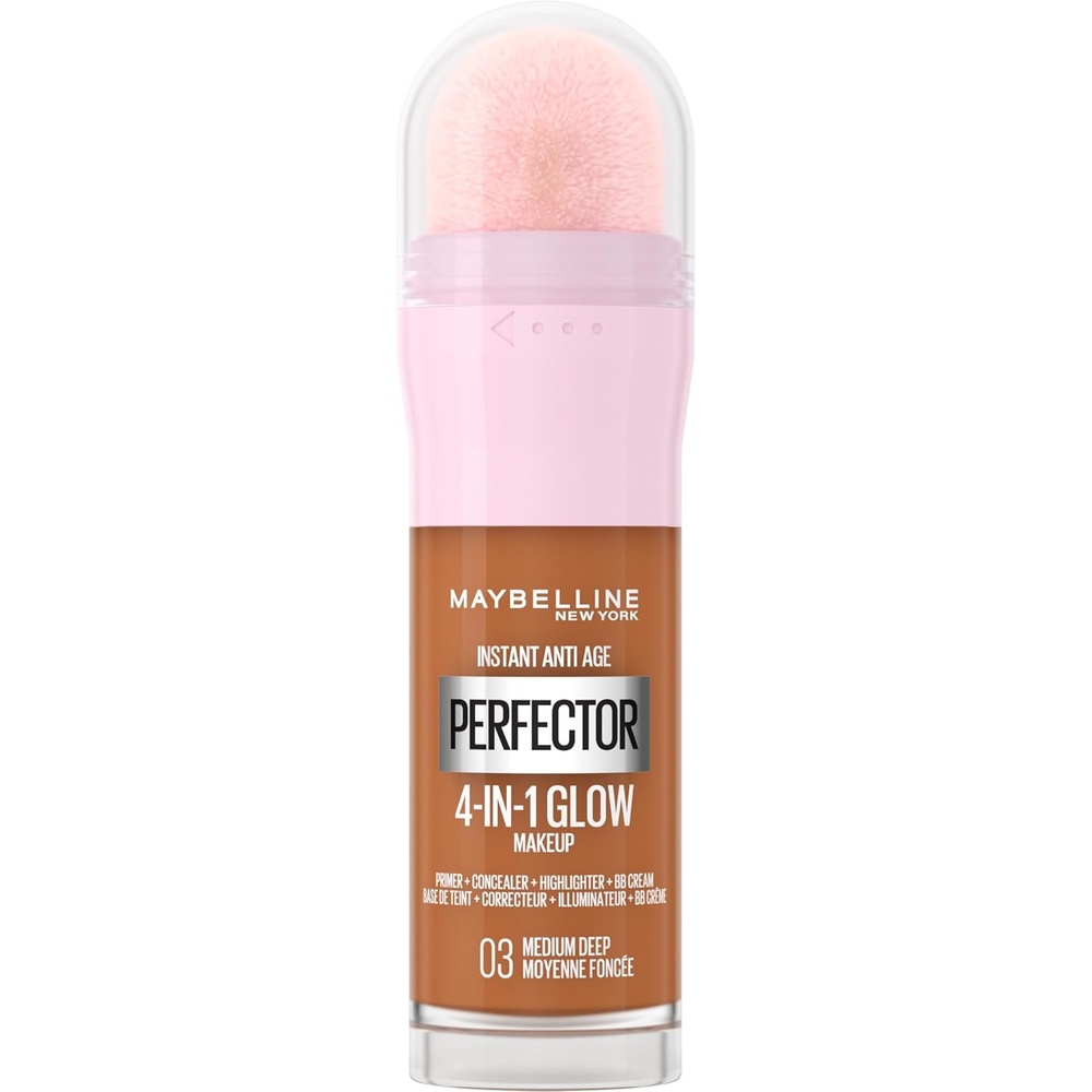 image:imageMaybelline New York 4in1 Make Up mit Concealer BB Cream Highlighter und Primer fr einen perfekten Teint Foundation mit leichter Deckkraft Instant Perfector Glow Nr 01 Light 20 mlNr 03 Medium Deep