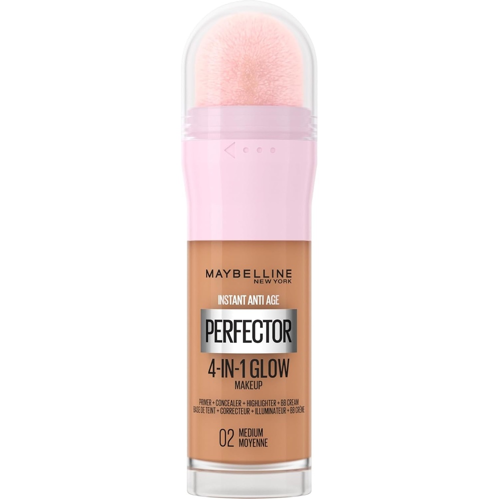 image:imageMaybelline New York 4in1 Make Up mit Concealer BB Cream Highlighter und Primer fr einen perfekten Teint Foundation mit leichter Deckkraft Instant Perfector Glow Nr 01 Light 20 mlNr 02 Medium