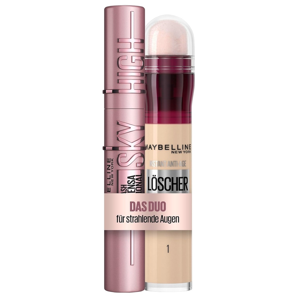 image:imageMaybelline New York Schwarze Wimperntusche fr lange Wimpern Lash Sensational Sky High Mascara Very Black Instant AntiAge Effekt Concealer Lscher Mit MikroLschApplikator Nr 01 Light