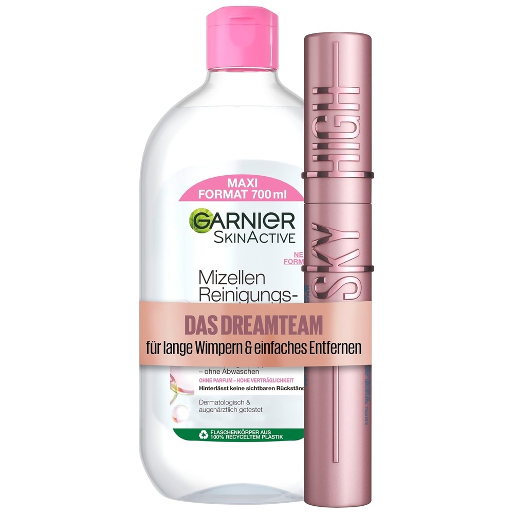 image:imageMaybelline New York Wasserfeste schwarze Wimperntusche fr lange Wimpern Lash Sensational Sky High Mascara 6 ml Garnier Mizellen Reinigungswasser schonendes Abschminken 700 ml