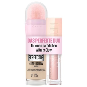 Maybelline New York 4-in-1 Make Up, Concealer, BB Cream, Highlighter, Primer, Instant Perfector Glow 01 Light, 20 ml + Lifter Gloss, Lipgloss, voller wirkende Lippen, Mit Hyaluronsäure, 002 Ice, 5,4ml