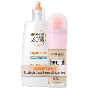 Maybelline New York 4-in-1 Make Up, Instant Perfector Glow, Nr. 01 Light, 20 ml + Garnier Antioxidatives UV-Sonnenschutz-Fluid, LSF 50+, nicht fettende Sonnencreme, Hyaluronsäure, Ambre Solaire, 40 ml