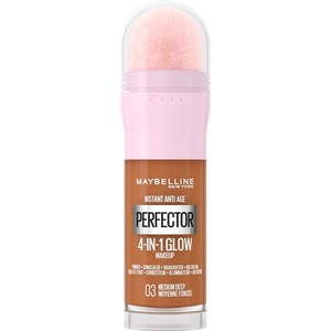 Maybelline New York 4-in-1 Make Up mit Concealer, BB Cream, Highlighter und Primer, für einen perfekten Teint, Foundation mit leichter Deckkraft, Instant Perfector Glow, Nr. 01 Light, 20 ml(Nr. 03 Medium Deep)