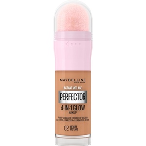 Maybelline New York 4-in-1 Make Up mit Concealer, BB Cream, Highlighter und Primer, für einen perfekten Teint, Foundation mit leichter Deckkraft, Instant Perfector Glow, Nr. 01 Light, 20 ml(Nr. 02 Medium)