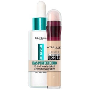 Maybelline New York Abdeckstift, Instant Anti-Age Effekt Concealer, Löscher mit Mikro-Lösch-Applikator, Nr. 01 Light, 6,8 ml + L’Oréal Paris Dark Spot Niacinamid Sérum, Bright Reveal Dark Spot, 50 ml
