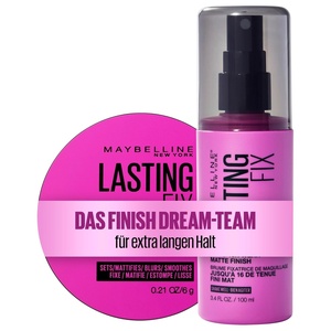 Maybelline New York Fixier-Puder, Lasting Fix Loose Setting Powder, Transparent, 6 g + Fixier-Spray, Lasting Fix Make-Up Setting Spray, Mattierend und langanhaltend, Transparent, 100 ml