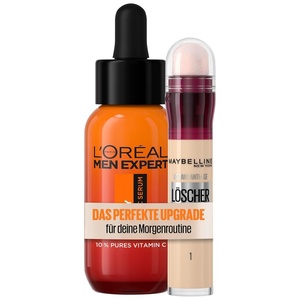 Maybelline New York Instant Anti-Age Effekt Concealer, Löscher mit Mikro-Lösch-Applikator, Nr. 01 Light, 6,8 ml + L’Oréal Men Expert Vitamin C Serum gegen müde Haut für Männer, Hydra Energy, 30 ml