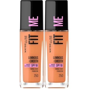 Maybelline New York Make Up, Fit Me! Foundation mit LSF18, Für makellose Haut, Alle Hauttypen, Nr. 110 Porcelain, 30 ml(Nr. 250 Sun)