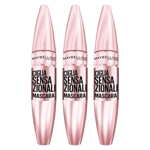 Maybelline Sensationelle Wimpern Volumenmascara, 3x Very Black Fächereffekt(3 x Very Black)